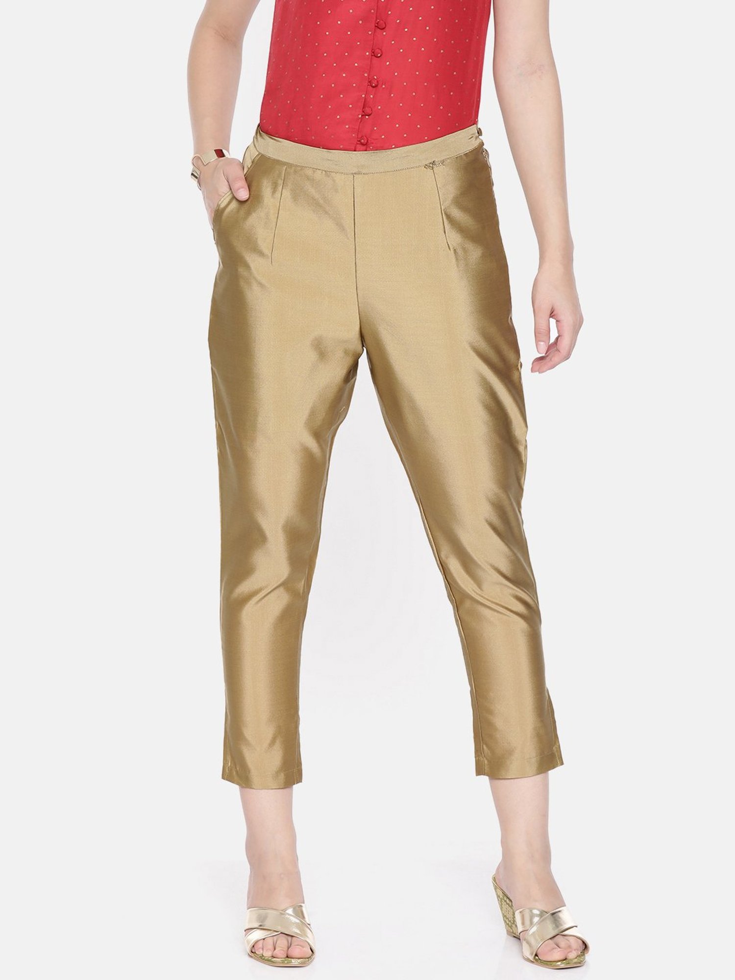 Ira Soleil Golden Regular Fit Cropped Pants