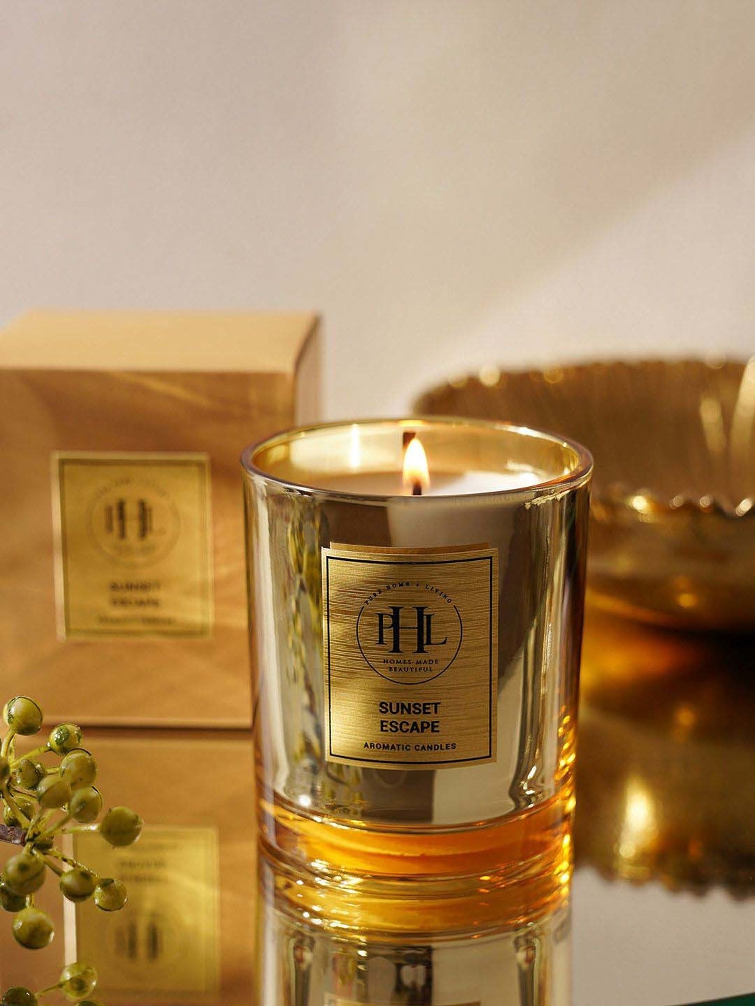 Pure Home and Living Gold Glass Sunset Escape Scented Wax Filled Jar Candle (120ml)