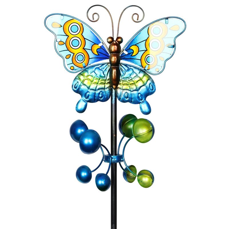 37.8" Metal Butterfly Spinner Garden Stake Teal - Exhart