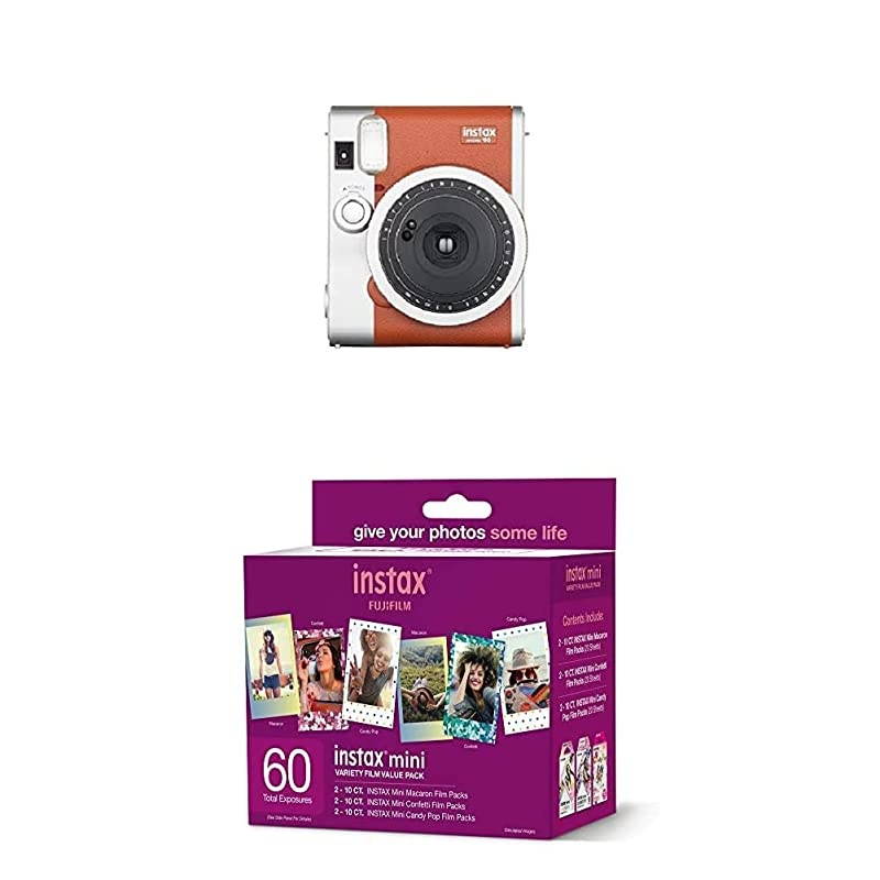 Instax Mini 90 Instant Film Camera (Brown) + w/60-pack