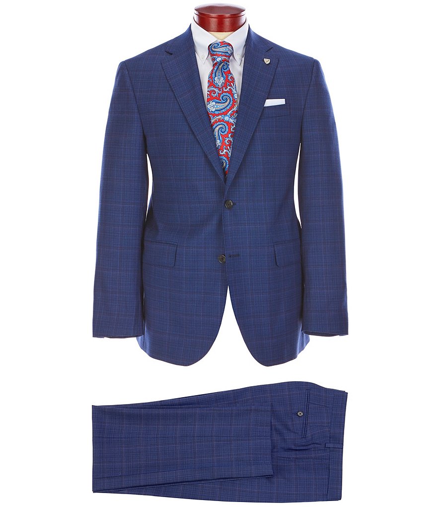 Cremieux Modern Fit Blue Plaid Flat Front Wool Suit