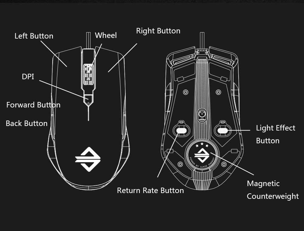 Docooler USB Wired Gaming Mouse RGB Mouse High Performance 32bit IC 50G Acceleration Customized Macro Programming 16000DPI Mouse for Home Office Ajazz