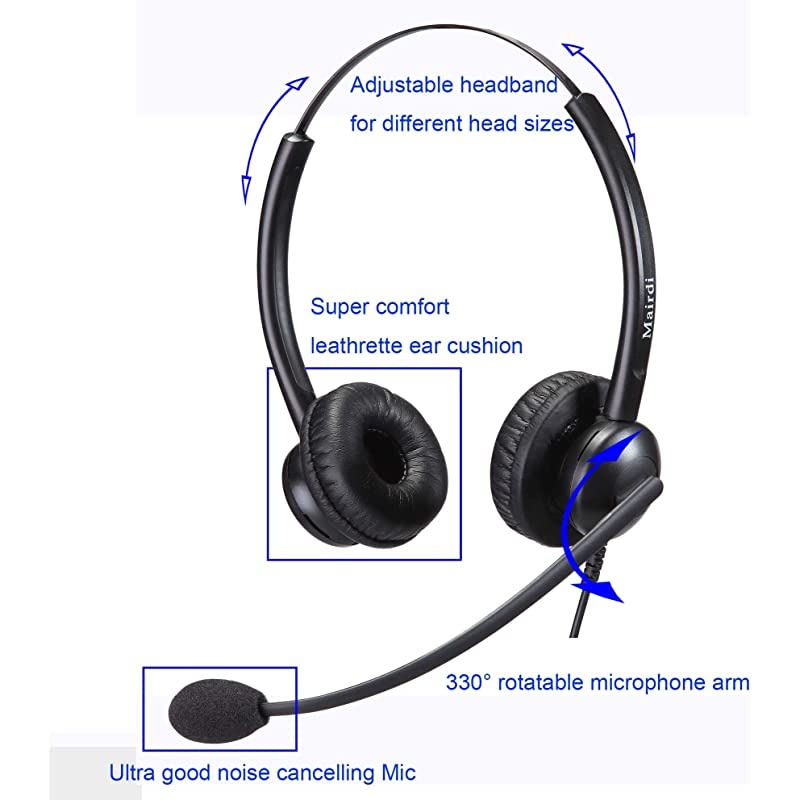 Headset with Noise Cancelling Microphone Phone Headset for Cisco Landline Including 35mm Connector for Cell Phone Laptop