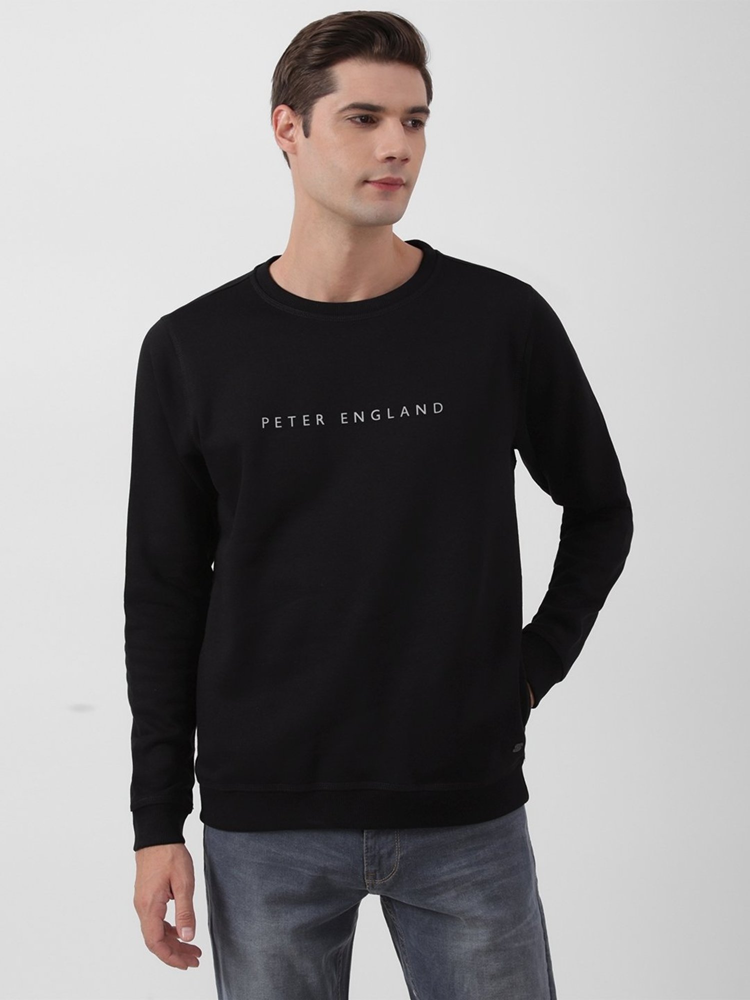 Peter England Black Regular Fit Printed Sweatshirt