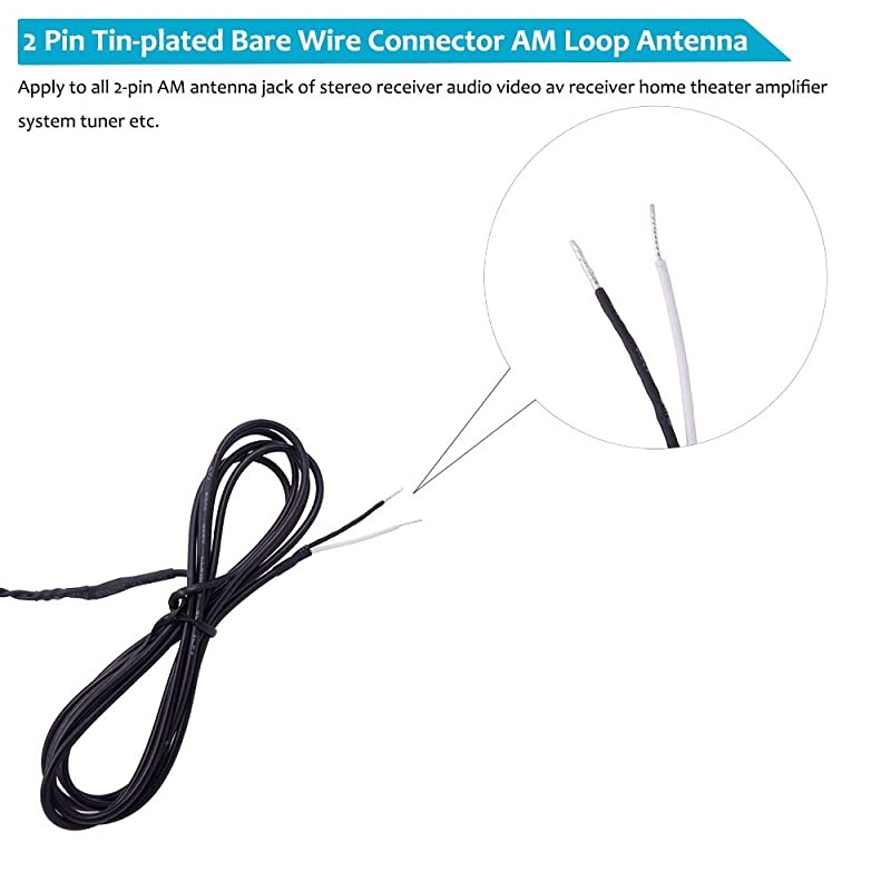 AM Loop Antenna 2 Pin Twin Lead Bare Wire Connector Adapter Cable AM Antenna for Stereo Receiver Audio Video AV Receiver Home Theater Amplifier System Indoor