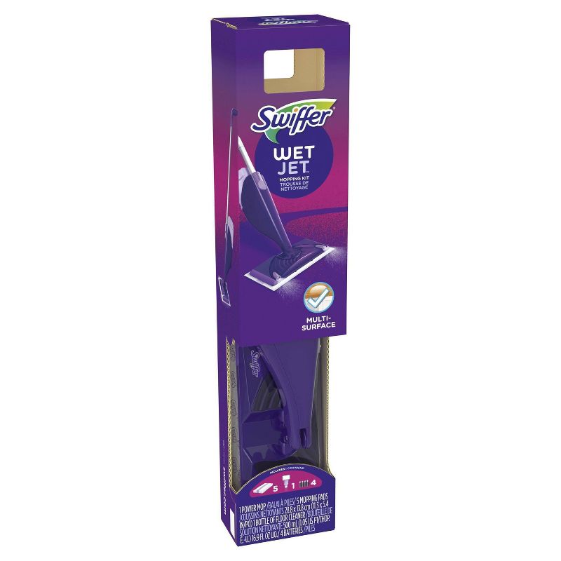 Swiffer WetJet Floor Mop Starter Kit 1 Power Mop 5 Mopping Pads 1 Floor Cleaner Liquid Solution