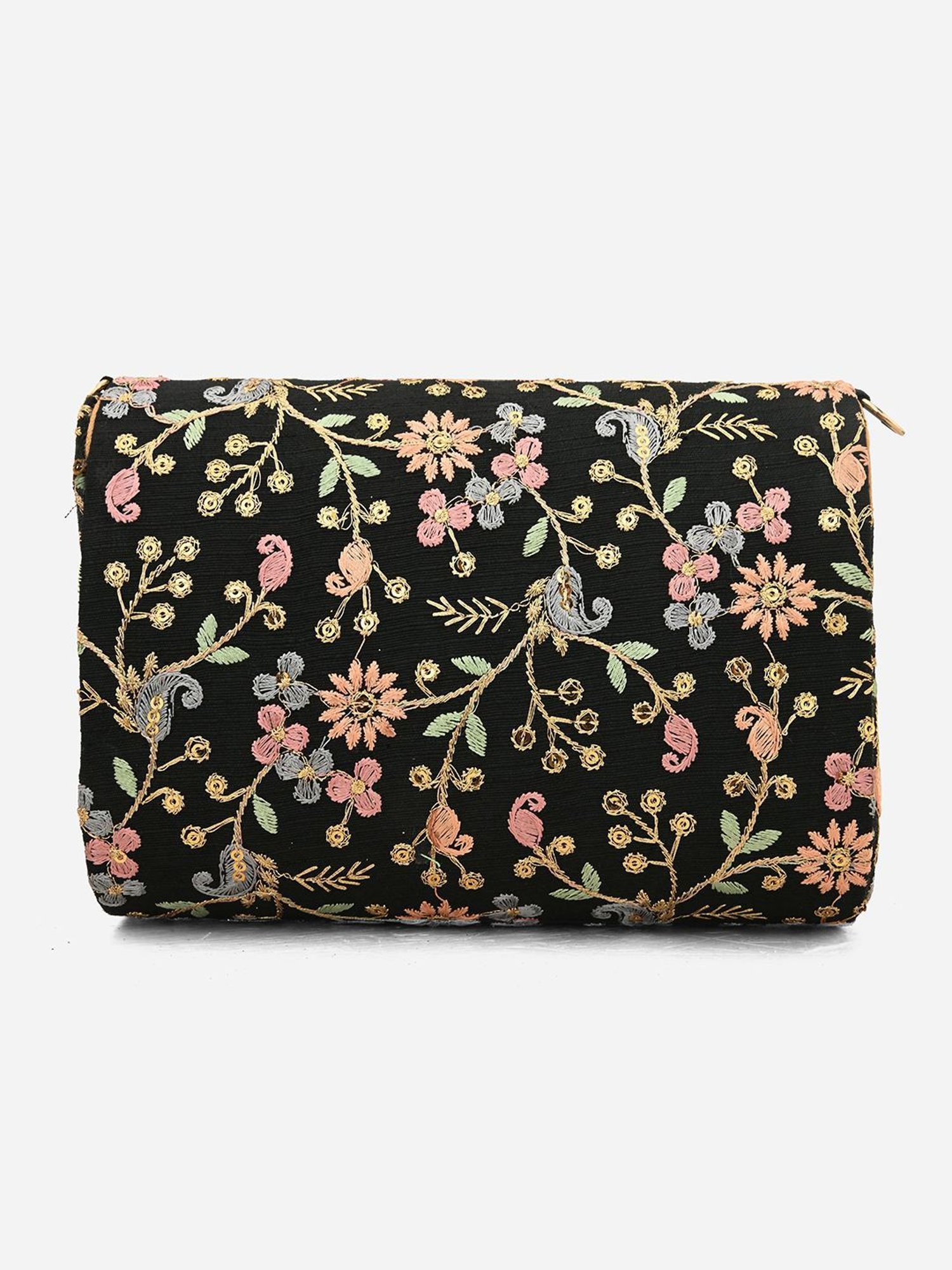 Gaurapakhi Black Embroidered Medium Clutch