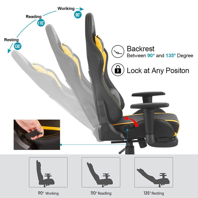Eclife PC Gaming Chair Massage game chair/ergonomic design/office chair/Racing Style Gaming Chair/provide you with a comfortable game office environment(Yellow and Black)