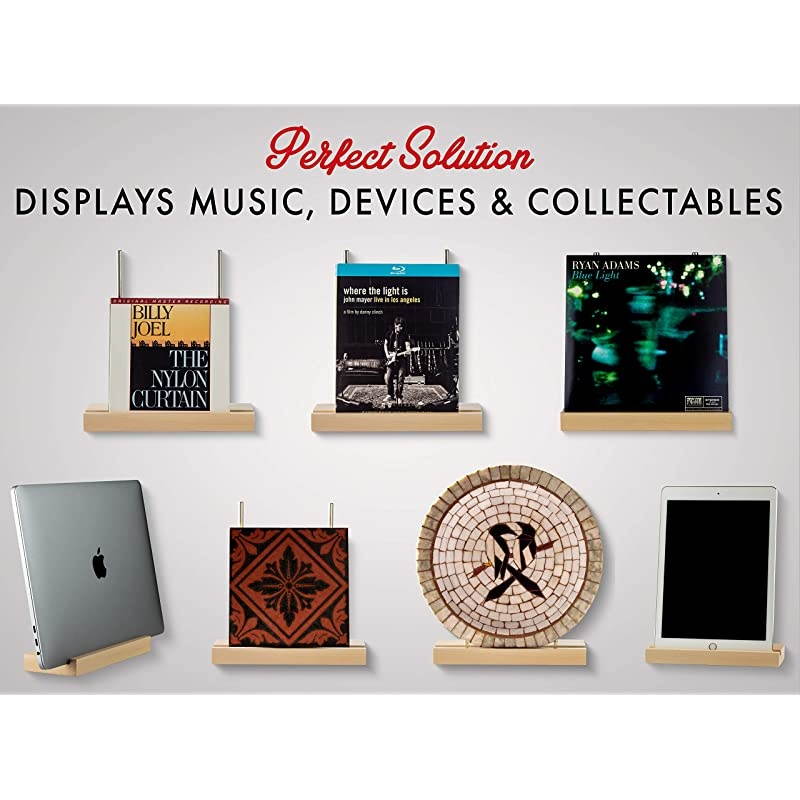 Tabletop Record Display Now Playing Vinyl Record Stand Modern Attractive Sculpted Hardwood Stainless Steel Holds Thick 2X Gatefold LPs Securely Maple