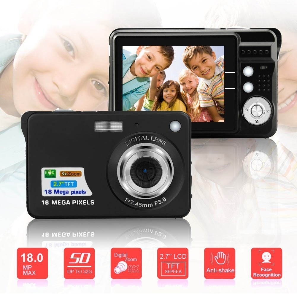 2.7 inch 18 Megapixel 8X Zoom HD Digital Camera Card-type Automatic Camera for Children, with SD Card Slot
