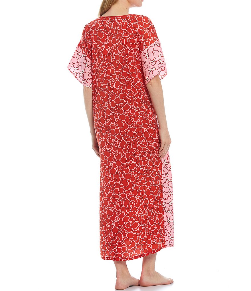 iRelax Printed Recycled-Knit Short Sleeve V-Neck Caftan