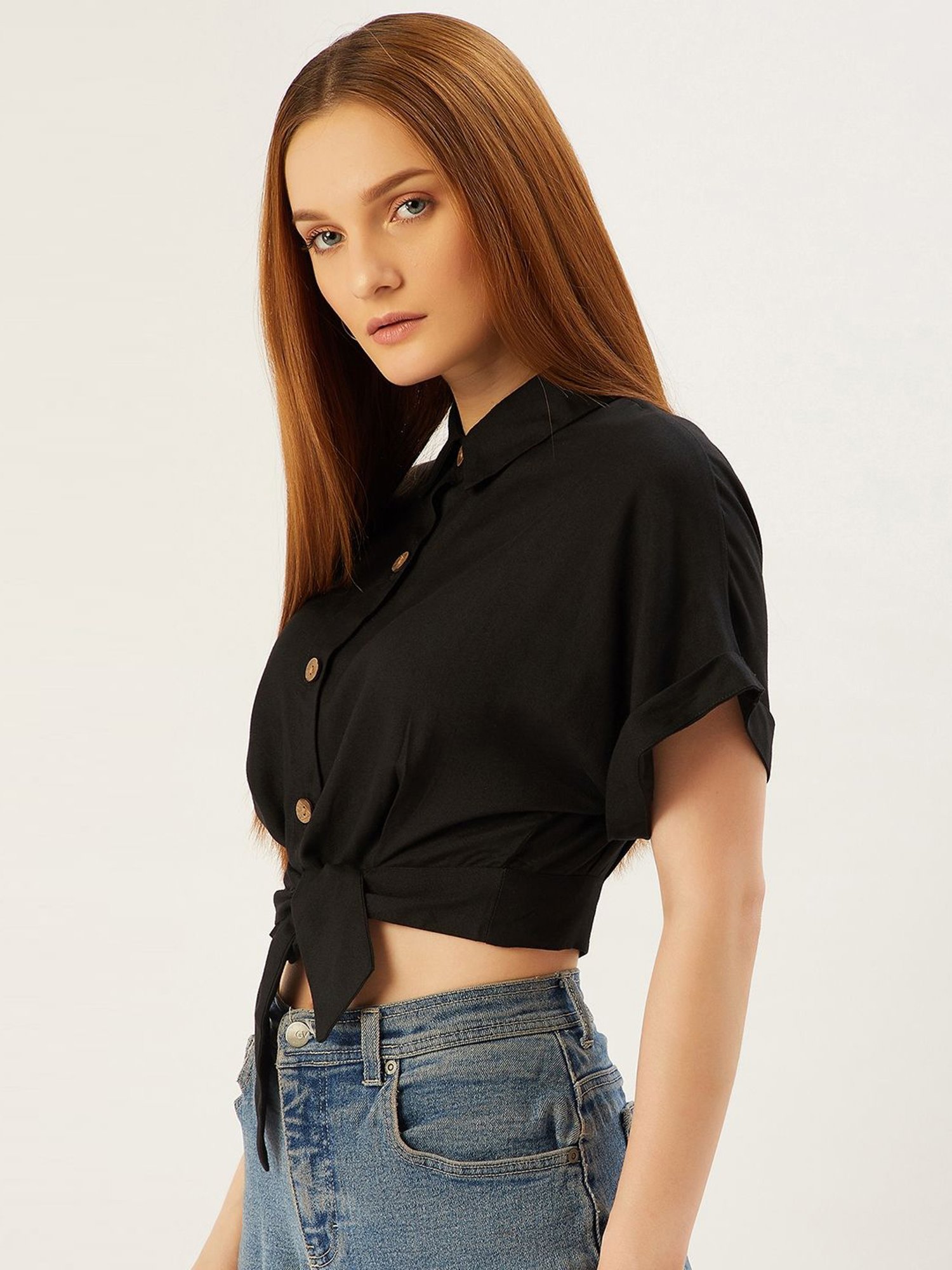 Anvi Be Yourself Black Boxy Fit Shirt