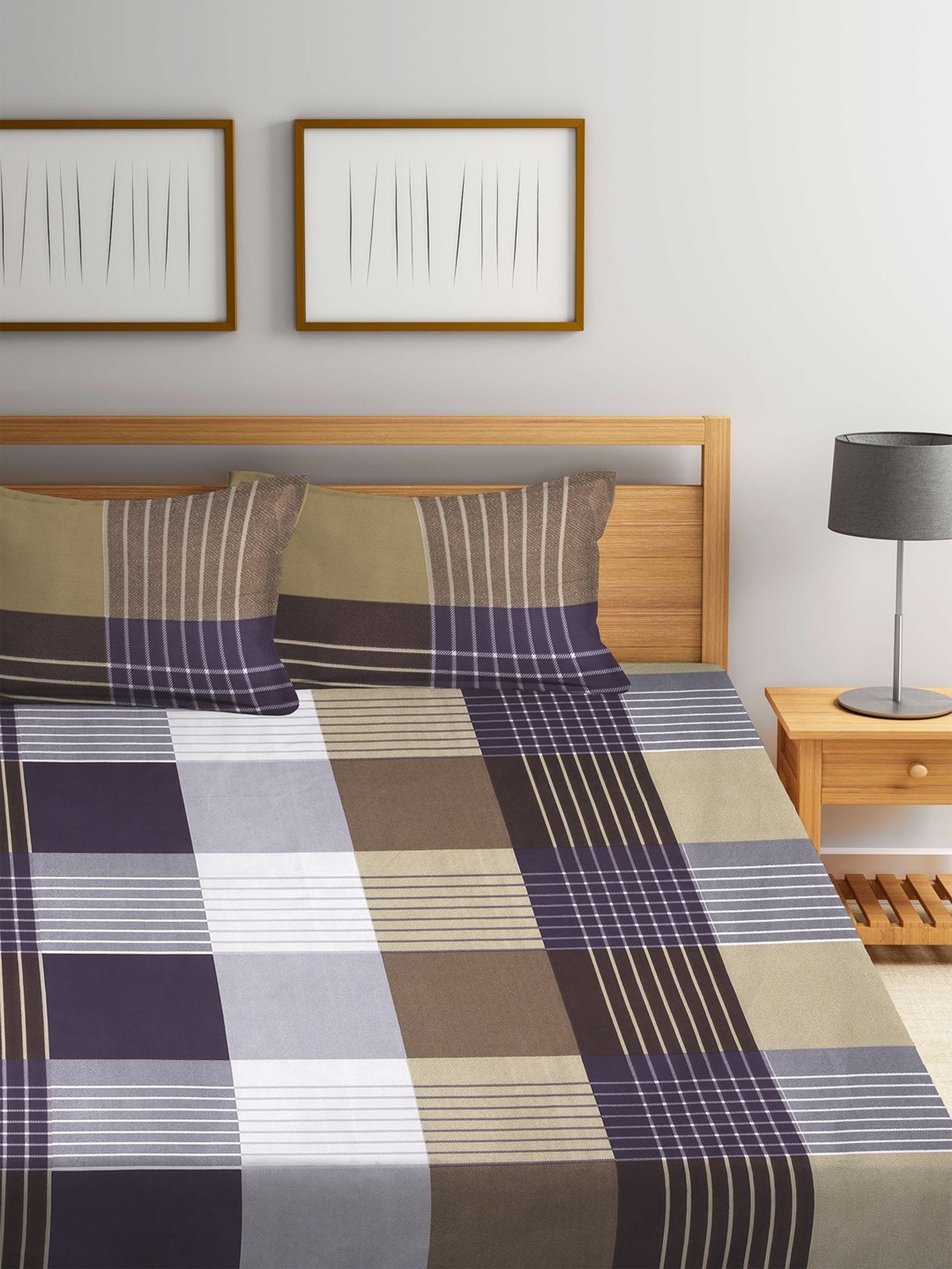 Klotthe Printed Multicolor 210 TC Cotton Blend King 2 Bed Sheets with 4 Pillow Covers