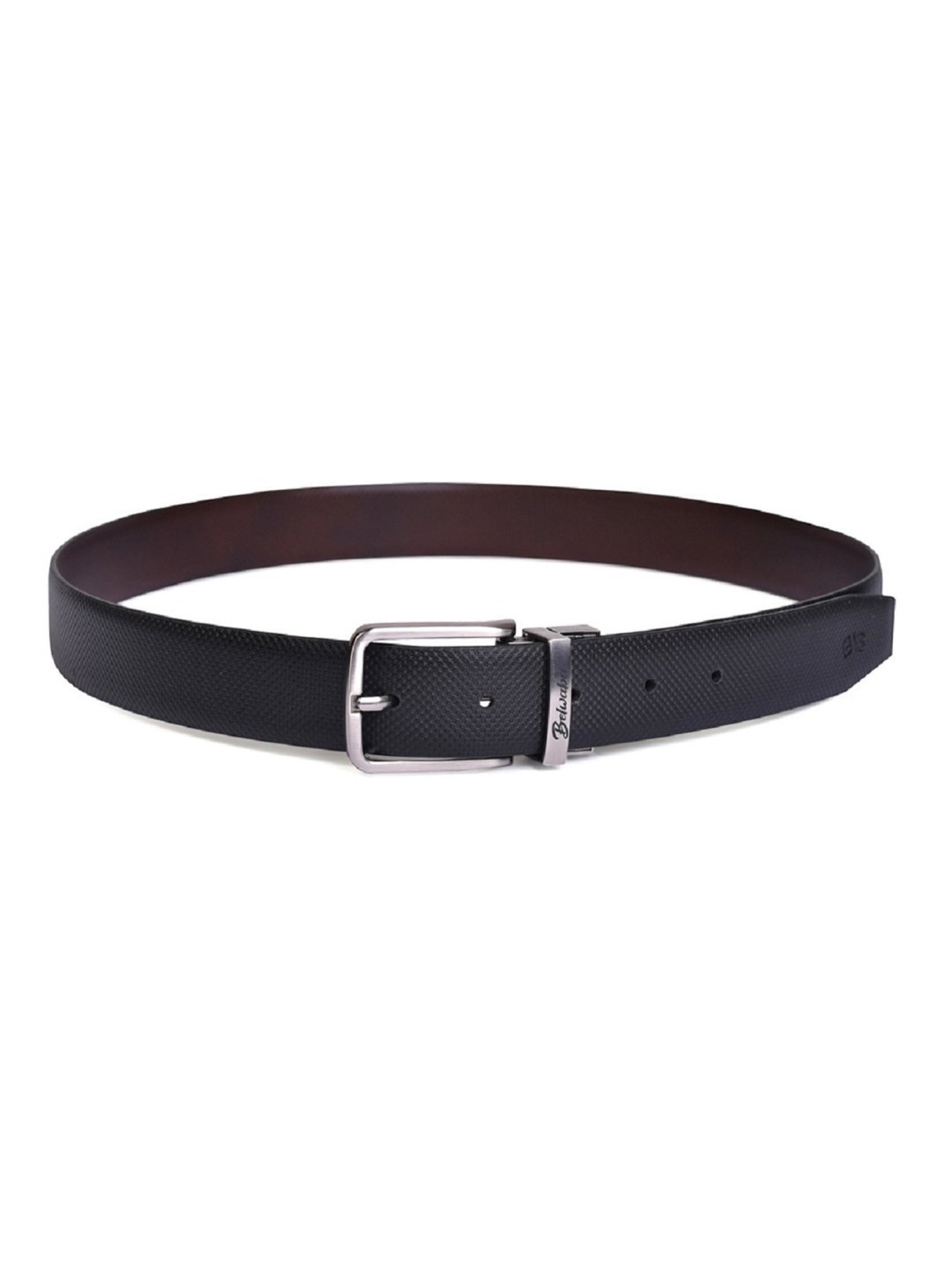 BELWABA Black & Brown Textured Formal Reversible Leather Belt for Men
