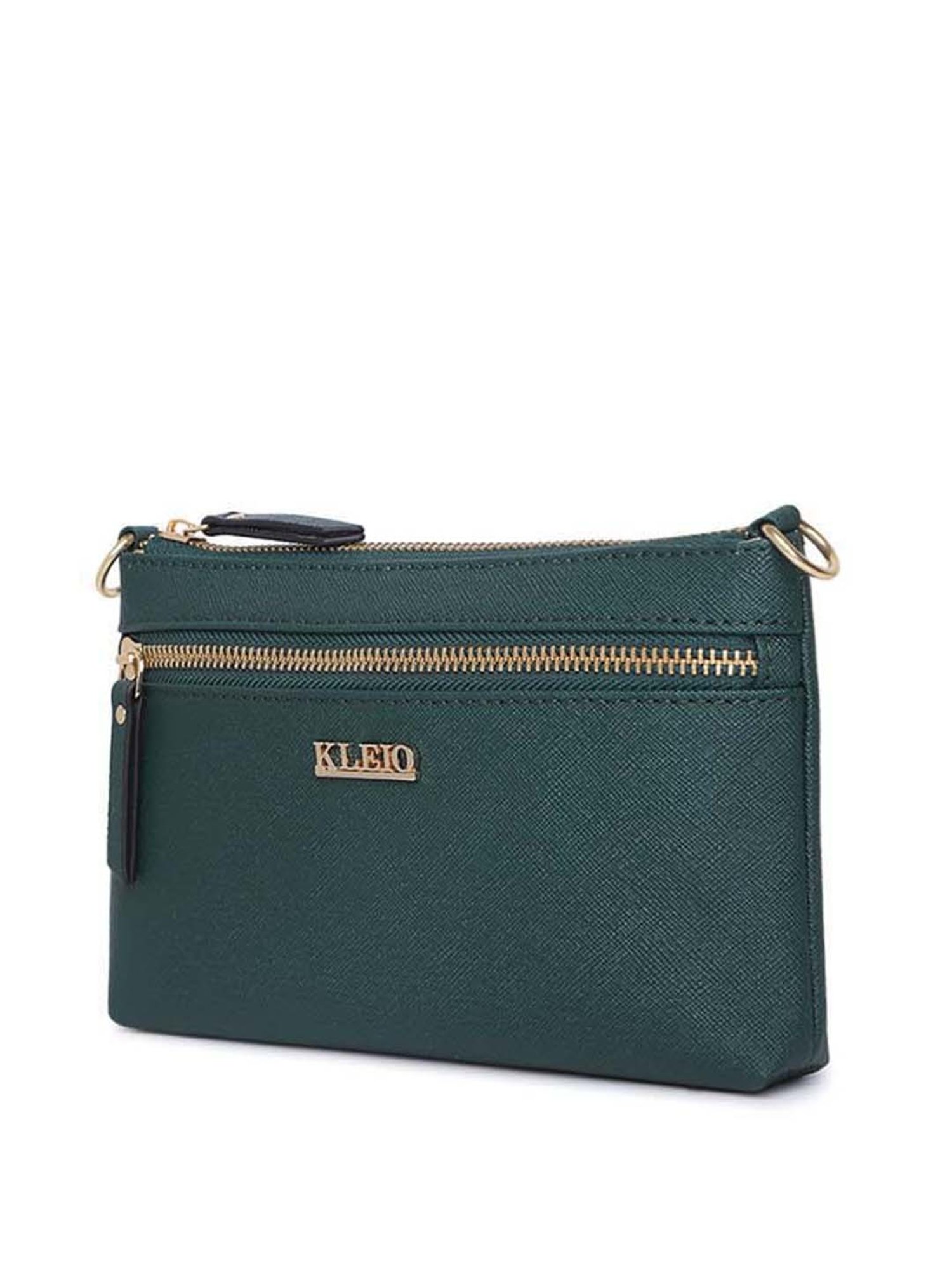KLEIO Dark Green Solid Medium Shoulder Handbag