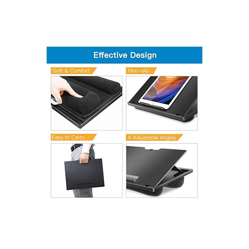 Adjustable Lap Desk - with 8 Adjustable Angles & Dual Cushions Laptop Stand for Car Laptop Desk, Work Table, Lap Writing Board & Drawing Desk on Sofa or Bed by