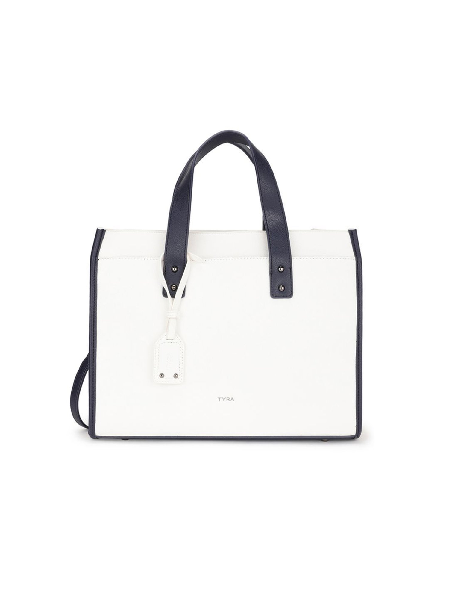 Tyra Emily White Solid Faux Leather Tote Handbag