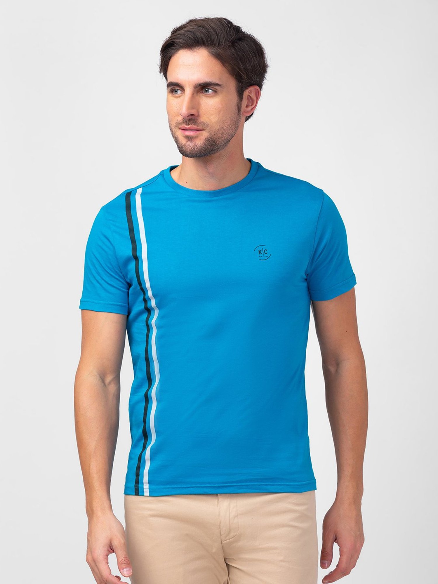 Kenneth Cole Medium Blue Slim Fit Striped Crew T-Shirt