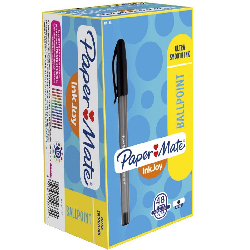 Paper Mate InkJoy 100 ST Ballpoint Pens, 1.0 mm, Black, pk of 48