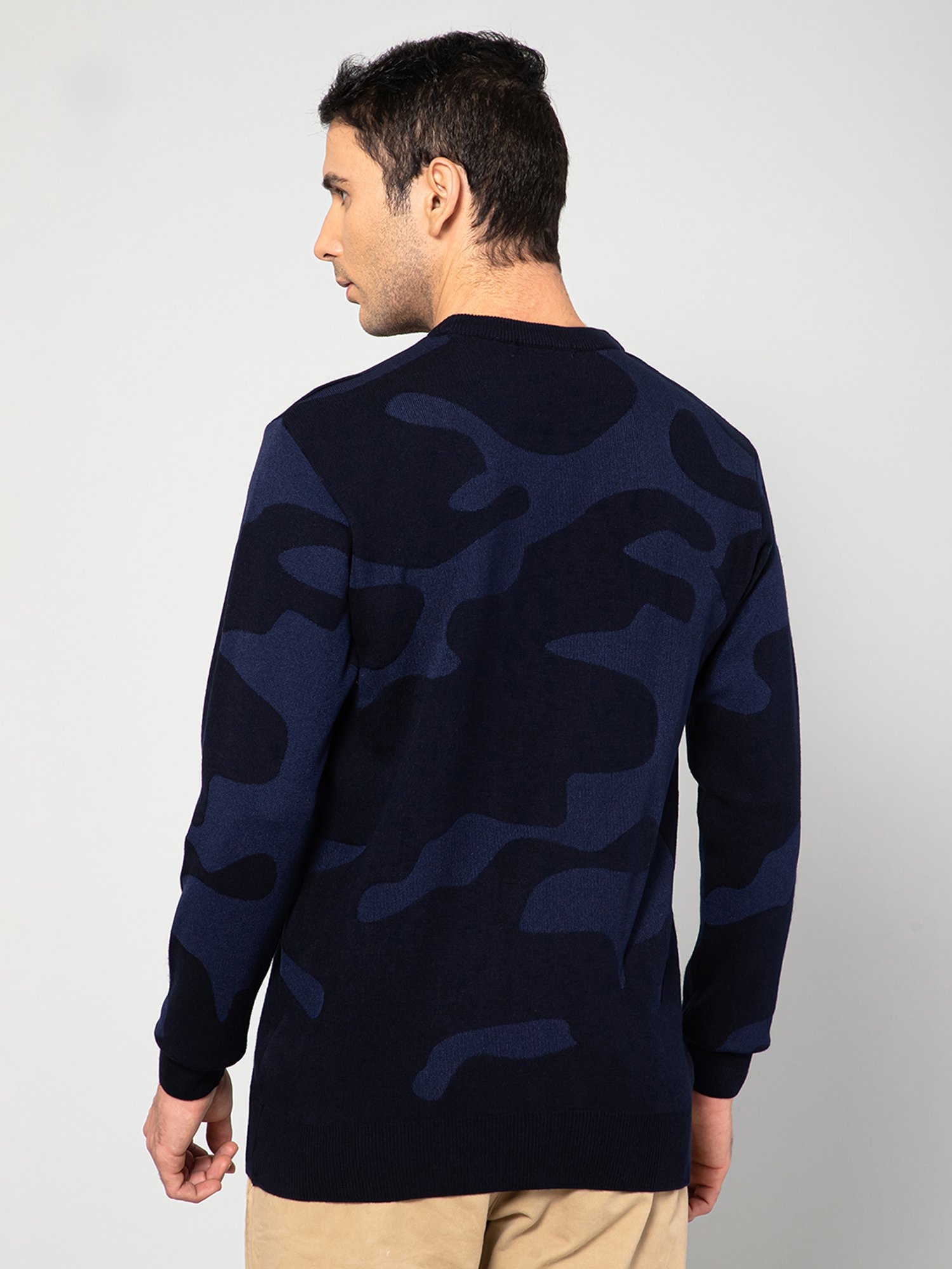 Cantabil Navy Regular Fit Self Design Sweater