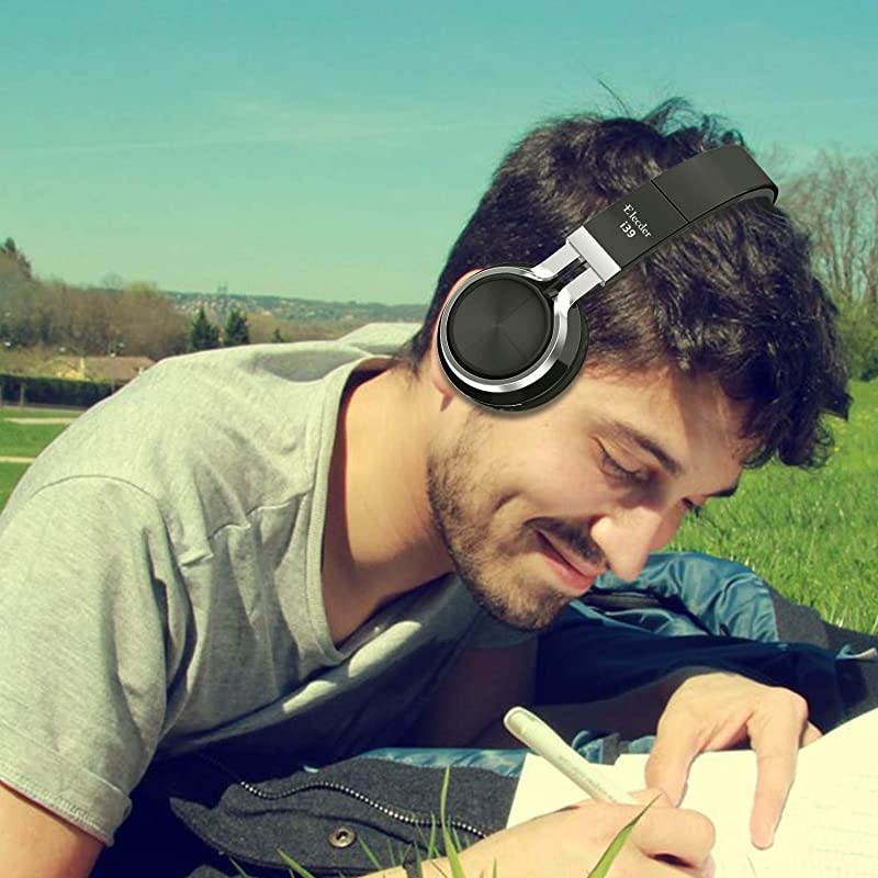 i39 Headphones with Microphone Foldable Lightweight Adjustable On Ear Headsets with 3.5mm Jack for Cellphones Computer MP3/4 Kindle School Dark Black