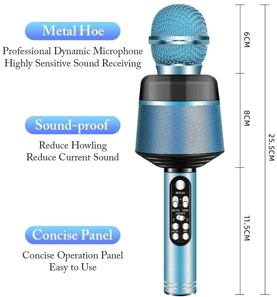 Wireless Microphone with Flashing Lights Portable Handhold Mic Speaker Cardioid for Mobile Phone Singing Music Apps DSP Chip