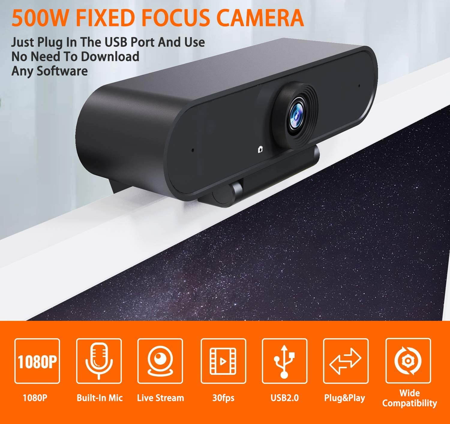 Webcam with Microphone, 1080P HD Desktop Streaming USB Computer Webcam,Plug and Play with Privacy Cover for PC Video Conferencing/Calling/Gaming, Laptop/Desktop Mac, Skype/YouTube/Zoom