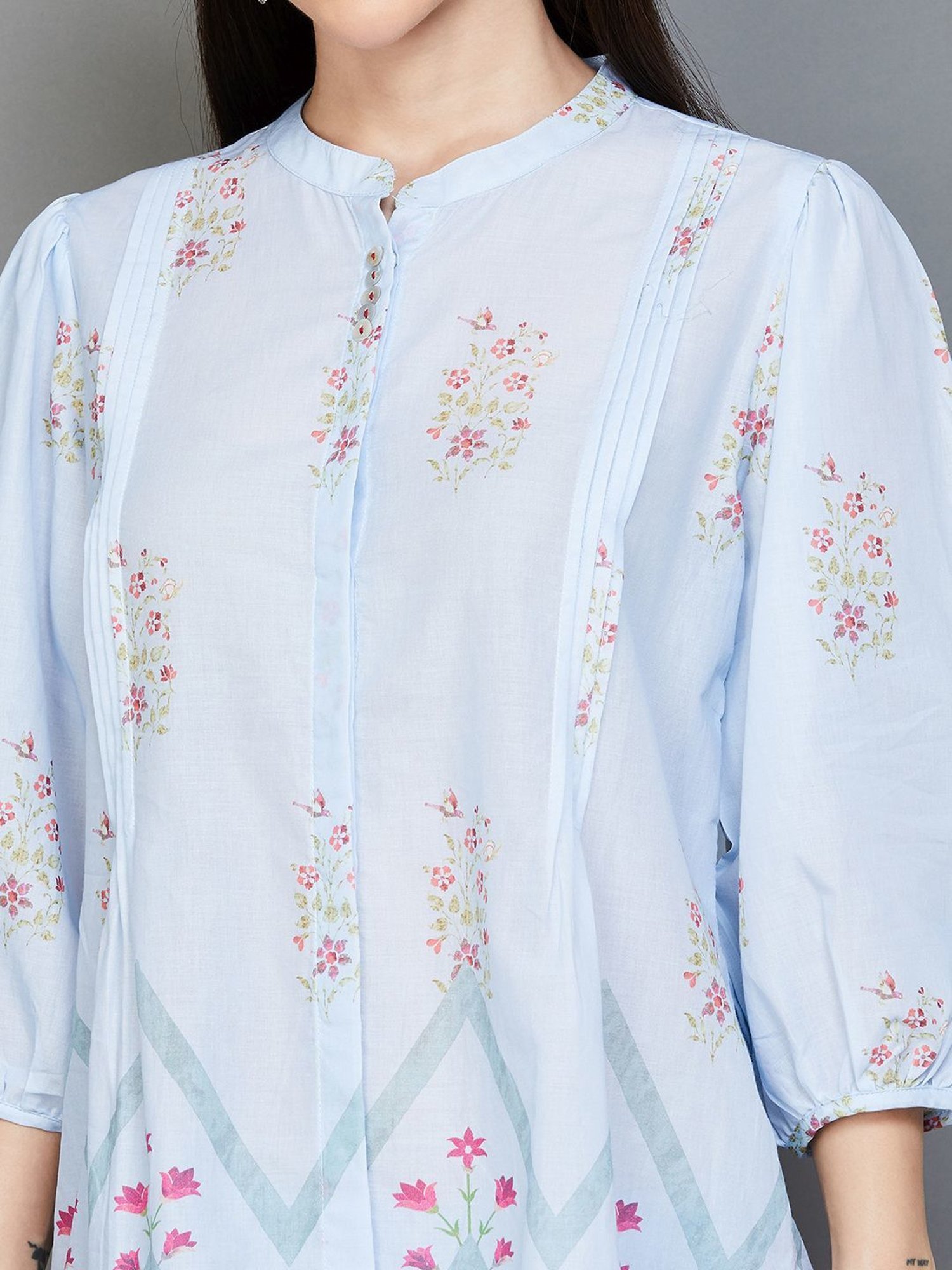 Melange by Lifestyle Blue Cotton Floral Print Tunic