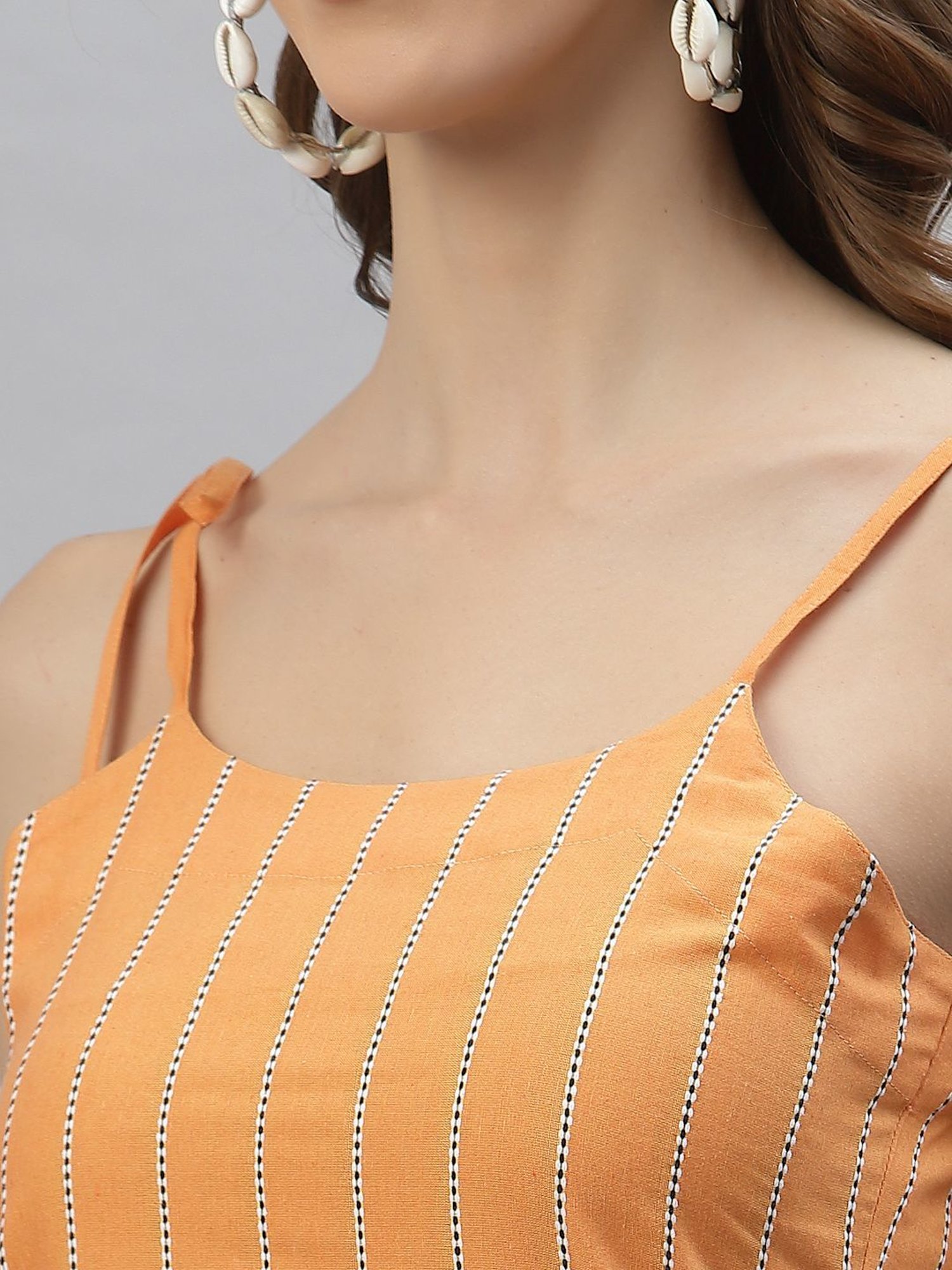 Stylum Orange Striped Kurta pant Set