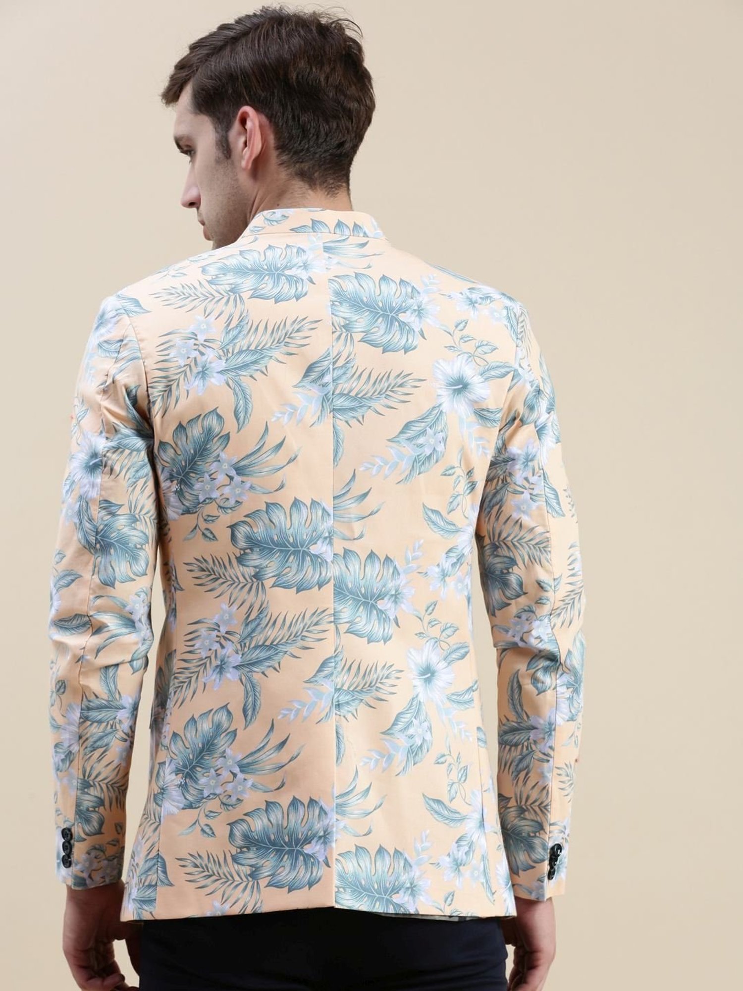 SHOWOFF Coral Cotton Slim Fit Printed Blazer