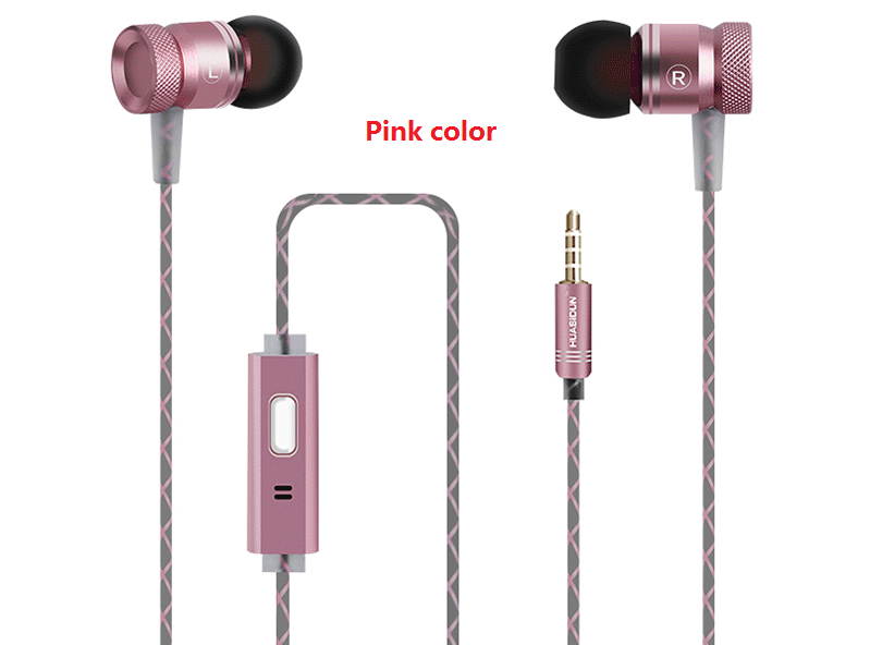 High level metal earphone with microphone HI-FI stereo sound bass sound high quality 3.5mm plug pink color