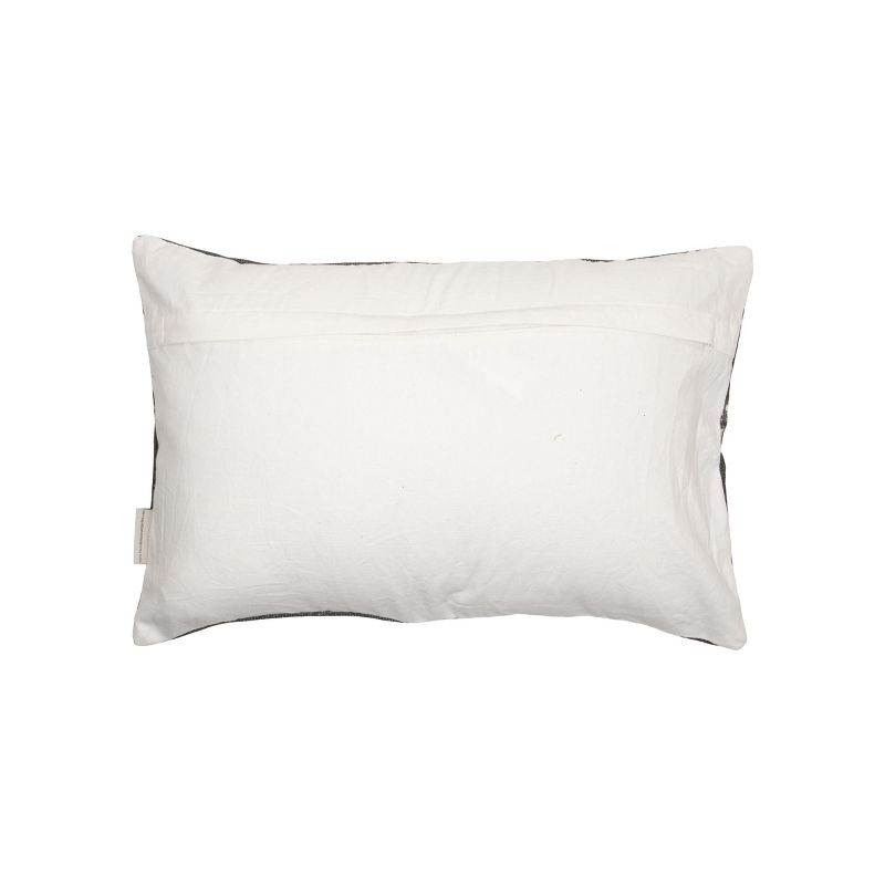 Gray Hand Woven 14 x 22 inch Decorative Cotton Throw Pillow Cover With Insert and Hand Embroidered Pattern - Foreside Home & Garden