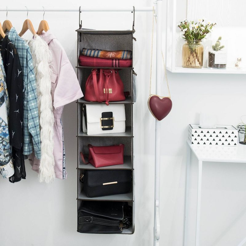 StorageWorks 6-Shelf Polyester Hanging Closet Organizer with Side Pockets Gray