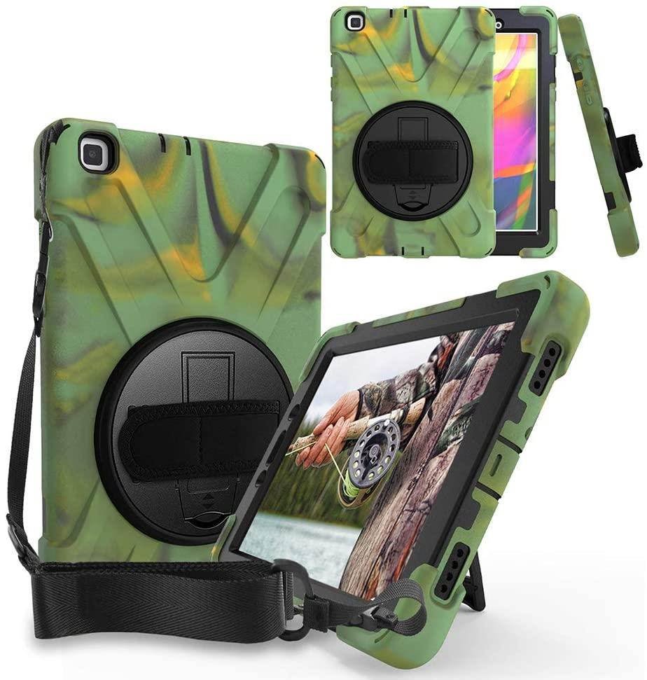 Galaxy Tab A 8.0 Case, Fits T290 2019, Shockproof Heavy Duty Case, Tempered Glass Screen Protector, Kickstand, Shoulderstrap Sling, For Samsung Galaxy Tab A 8.0 2019 SM-T290 (Camouflage)