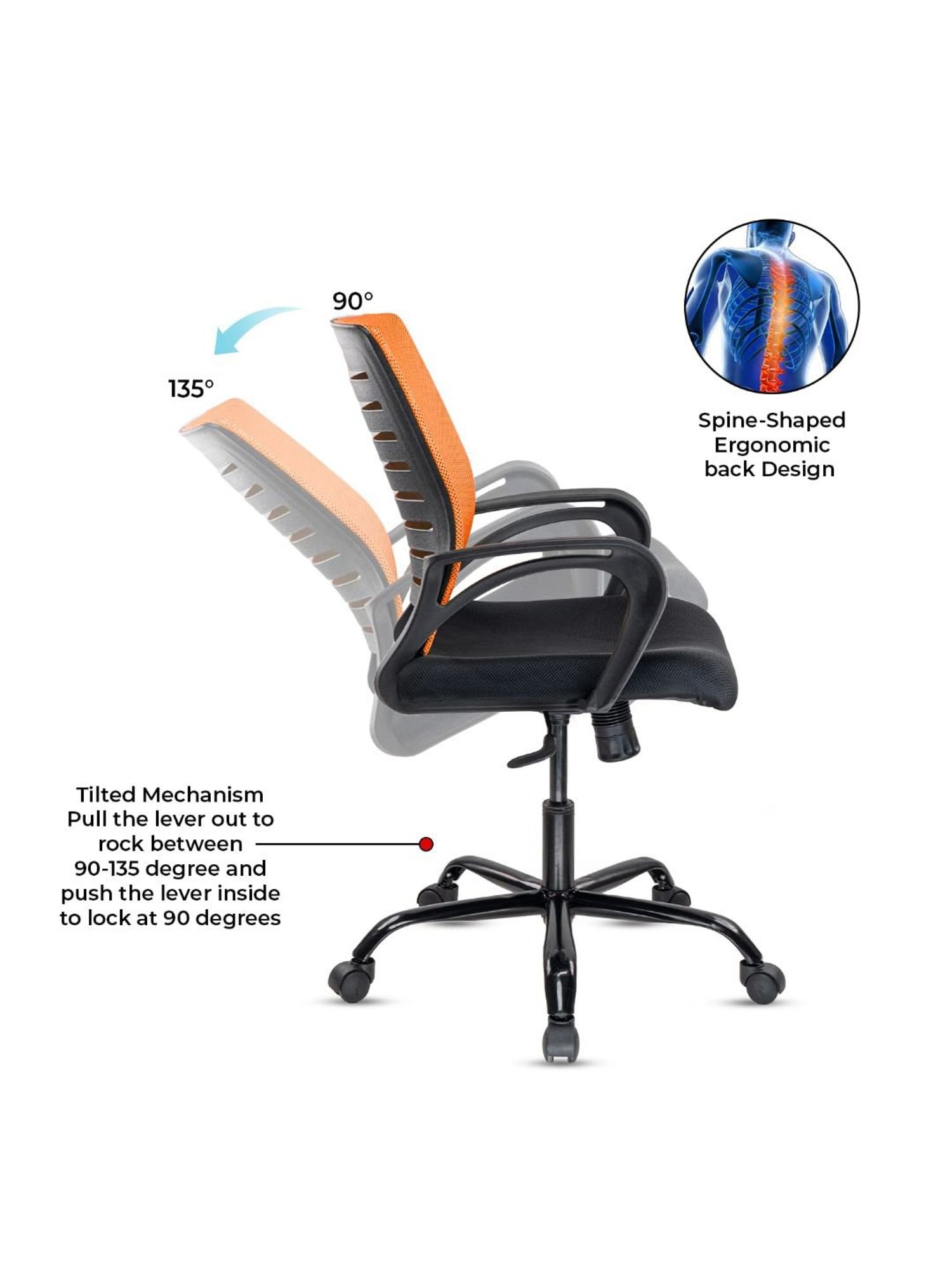 Green Soul Atom Black & Orange Foam Ergonomic Office Chair