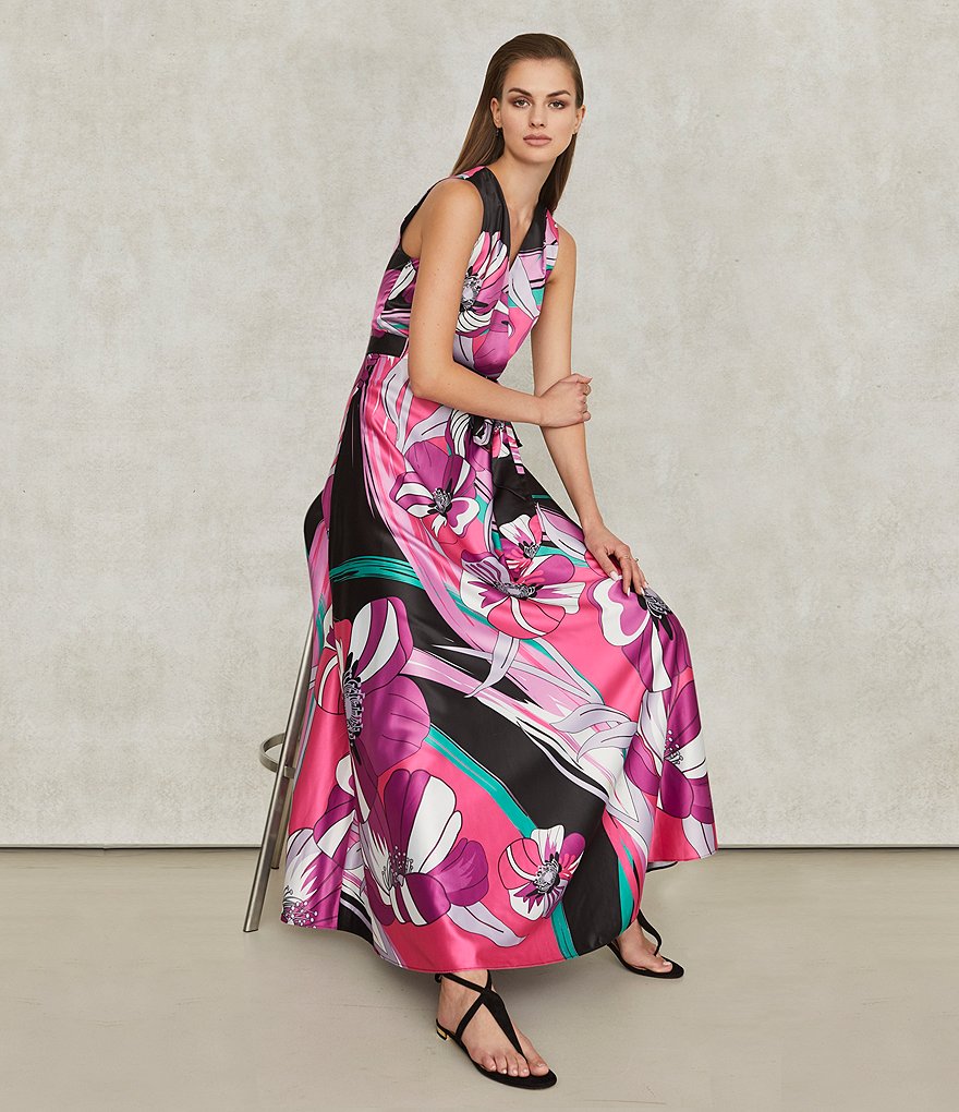 White Boho Stripes & Floral Print Floor Length Tank Dress