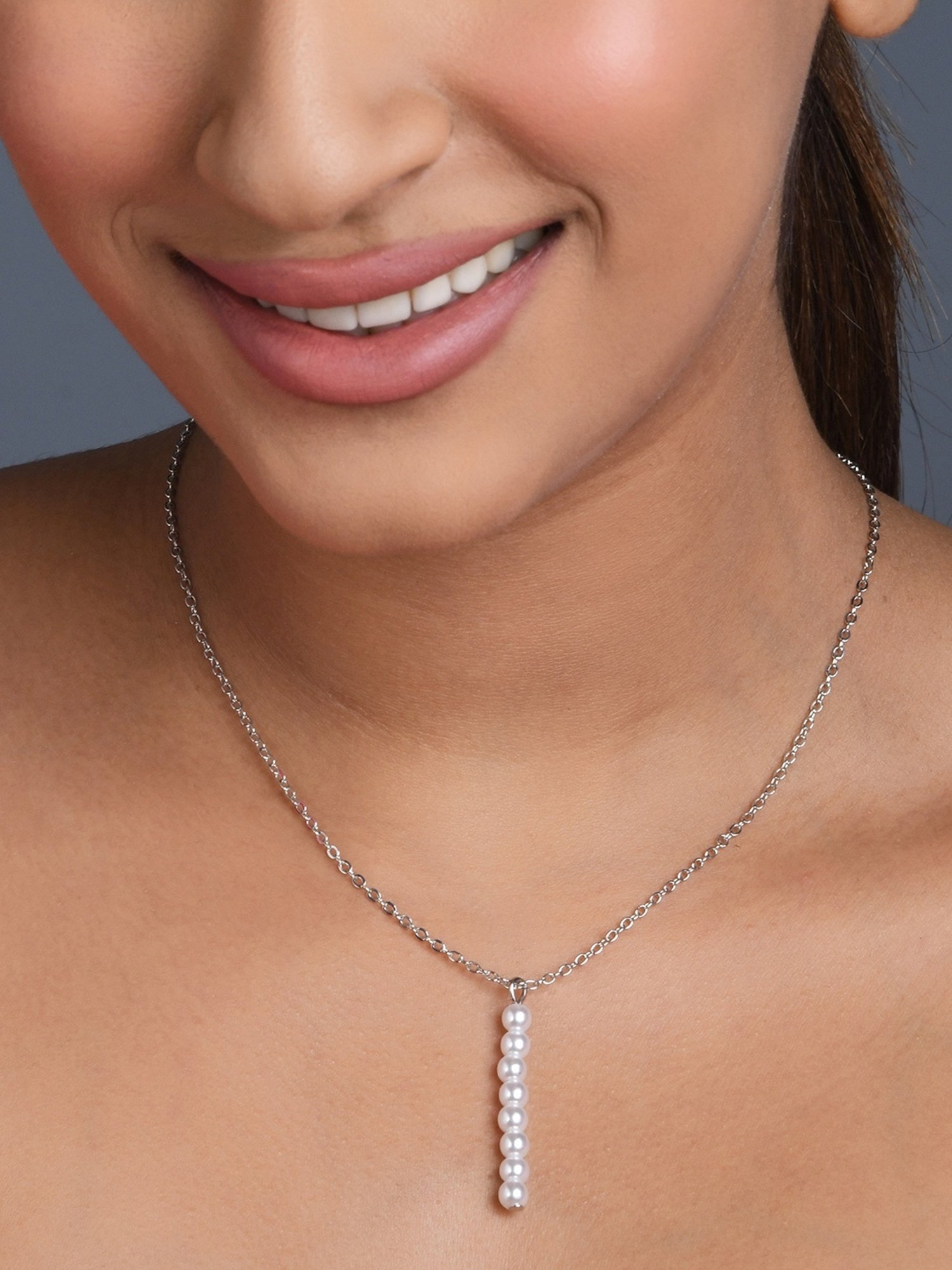 ToniQ Silver-Plated Beaded Necklace for Women