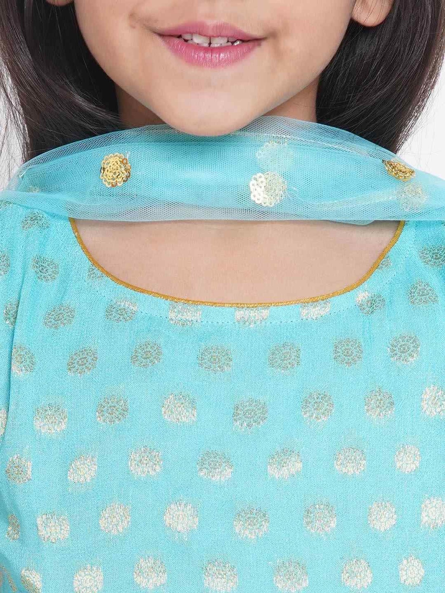 Little Bansi Blue Cotton Floral Print Kurta Set