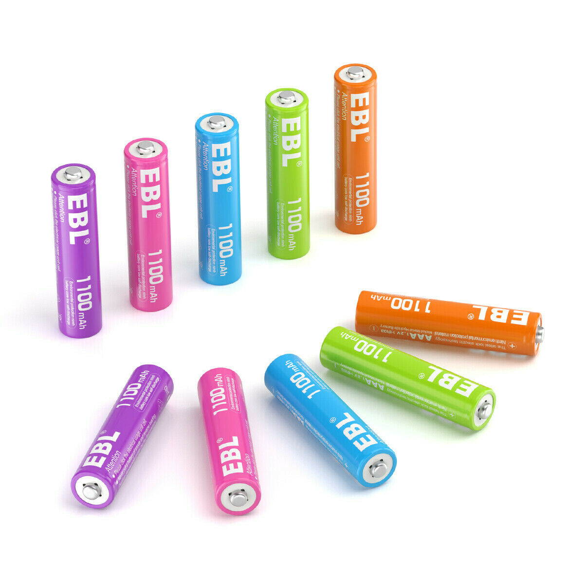 EBL 10Pcs AAA Rechargeable Batteries 1.2V 1100mAh Ni-Mh Colorful Battery W/ Case