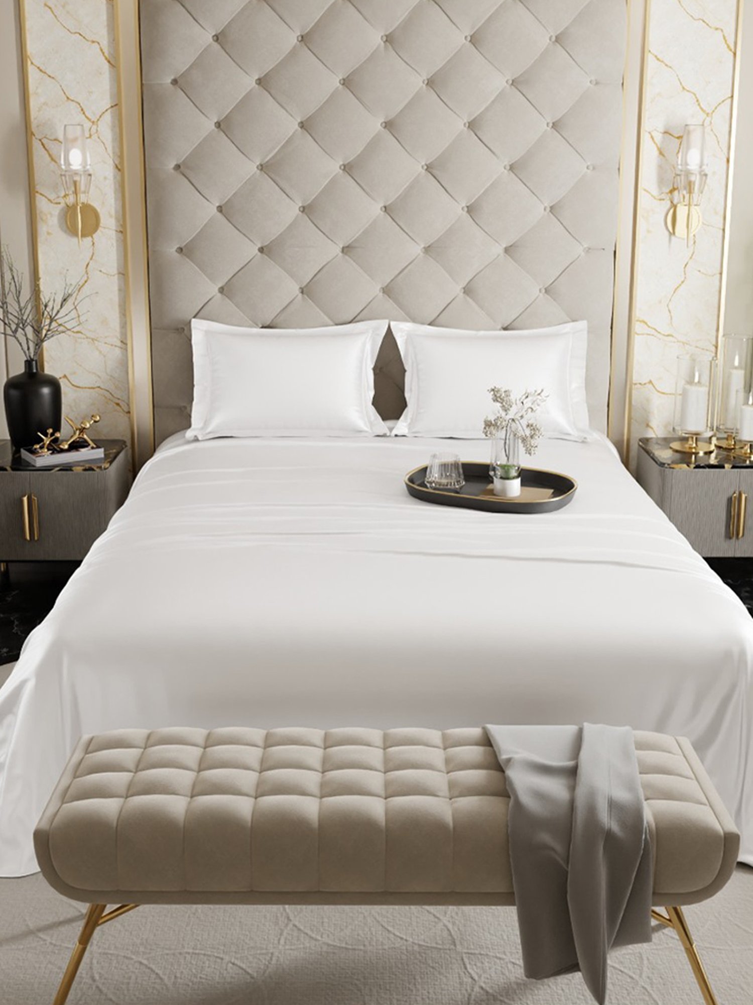 Stoa Paris Date Night White Polyester 300 TC King Bedsheet with 2 Pillow Covers