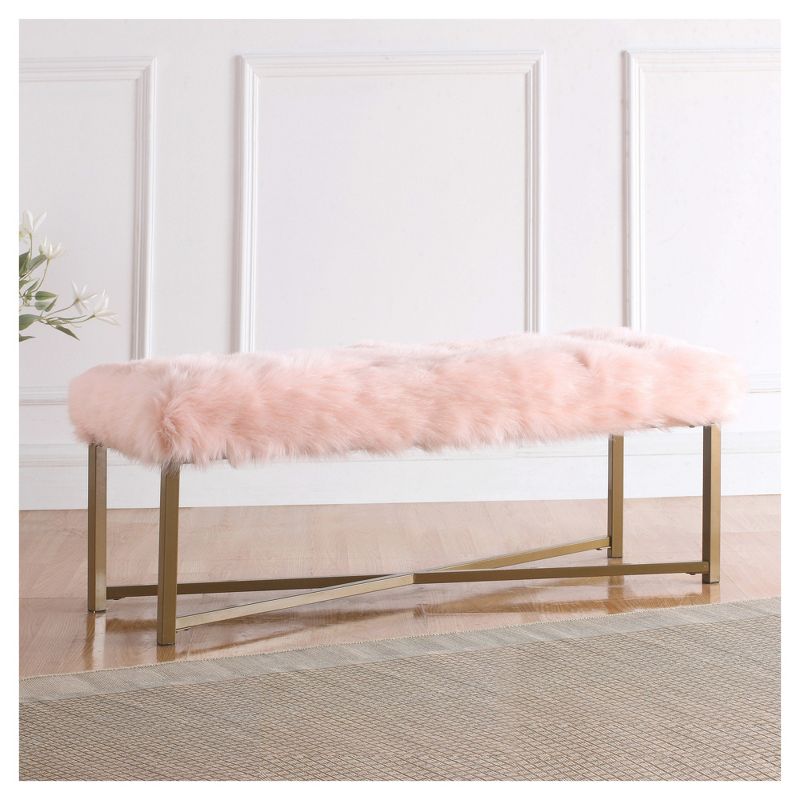 Faux Fur Rectangle Bench - Pink - HomePop
