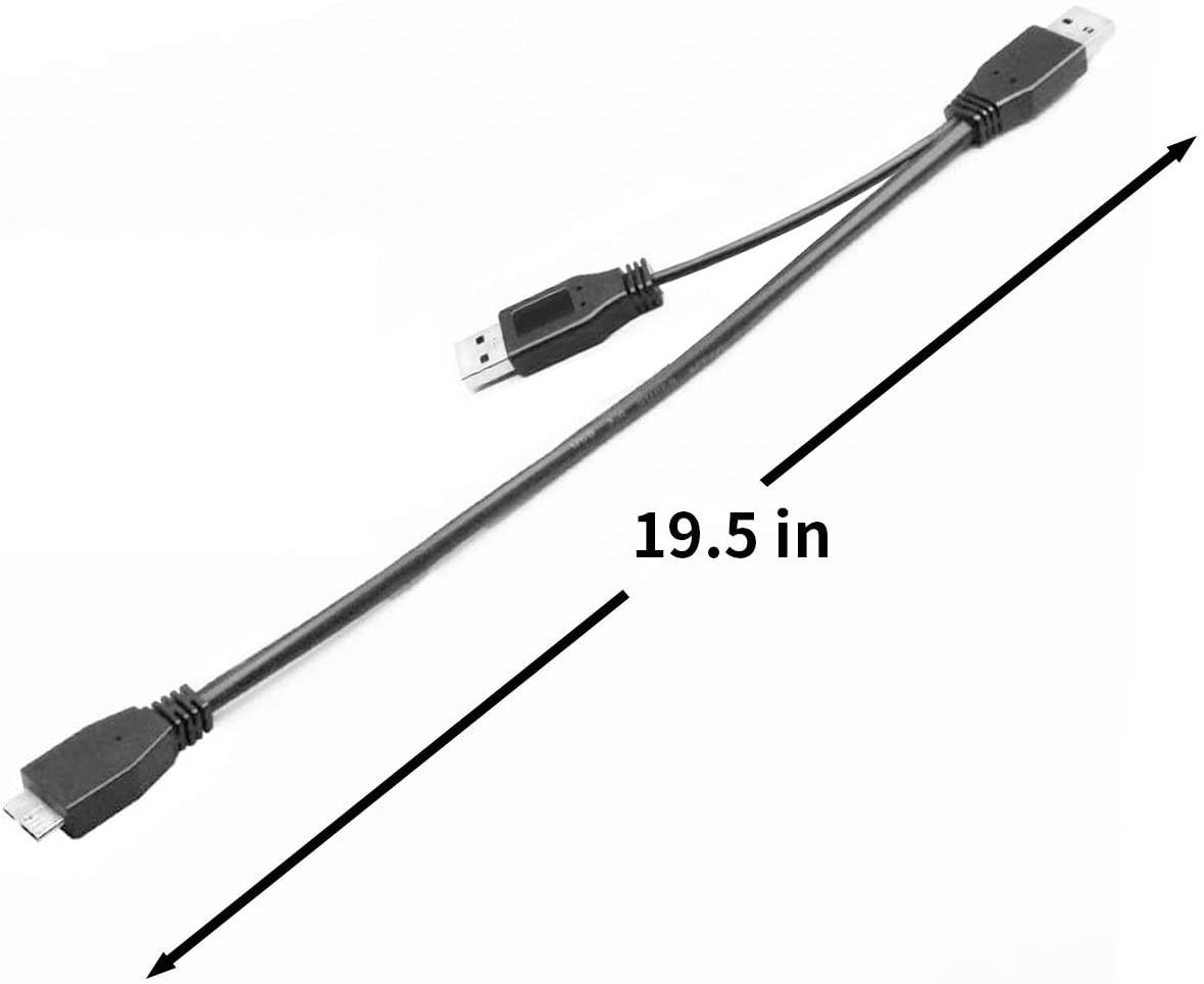 USB 3.0 Y Shape Cable, 3.0 A Male to Micro-B Male Y Splitter Cable, High Speed OTG Data Sync Cord for Hard Drive/Seagate/Toshiba/WD/Wii-U/Note 3/Galaxy S5-19.5 in Micro-B + 8 in USB 2.0
