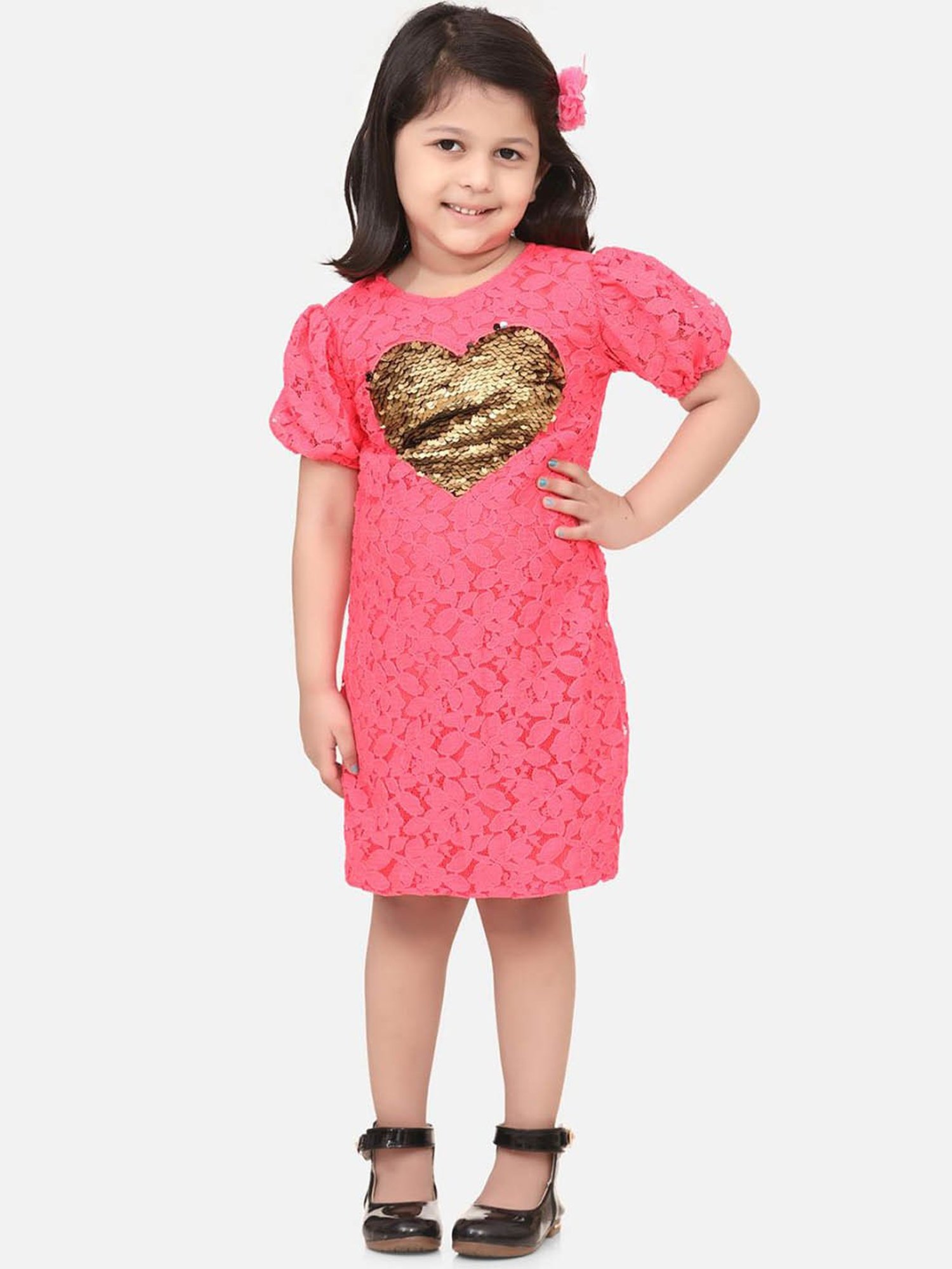 LilPicks Kids Pink Textured Pattern Dress