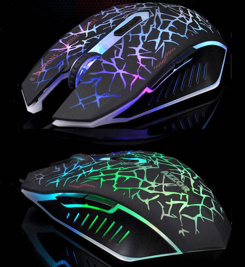 6D 2400DPI AZZOR Phantom Glare 6 Buttons Usb Wired Gaming Mouse 7 Colors LEDs