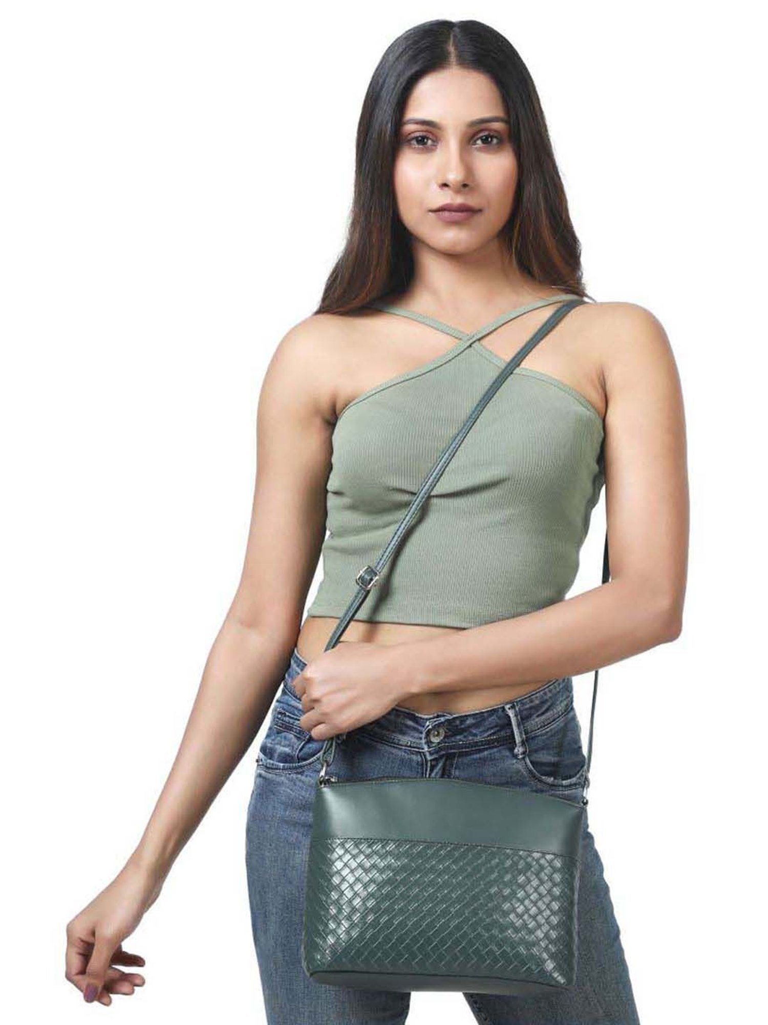 Toteteca Green Textured Medium Sling Handbag