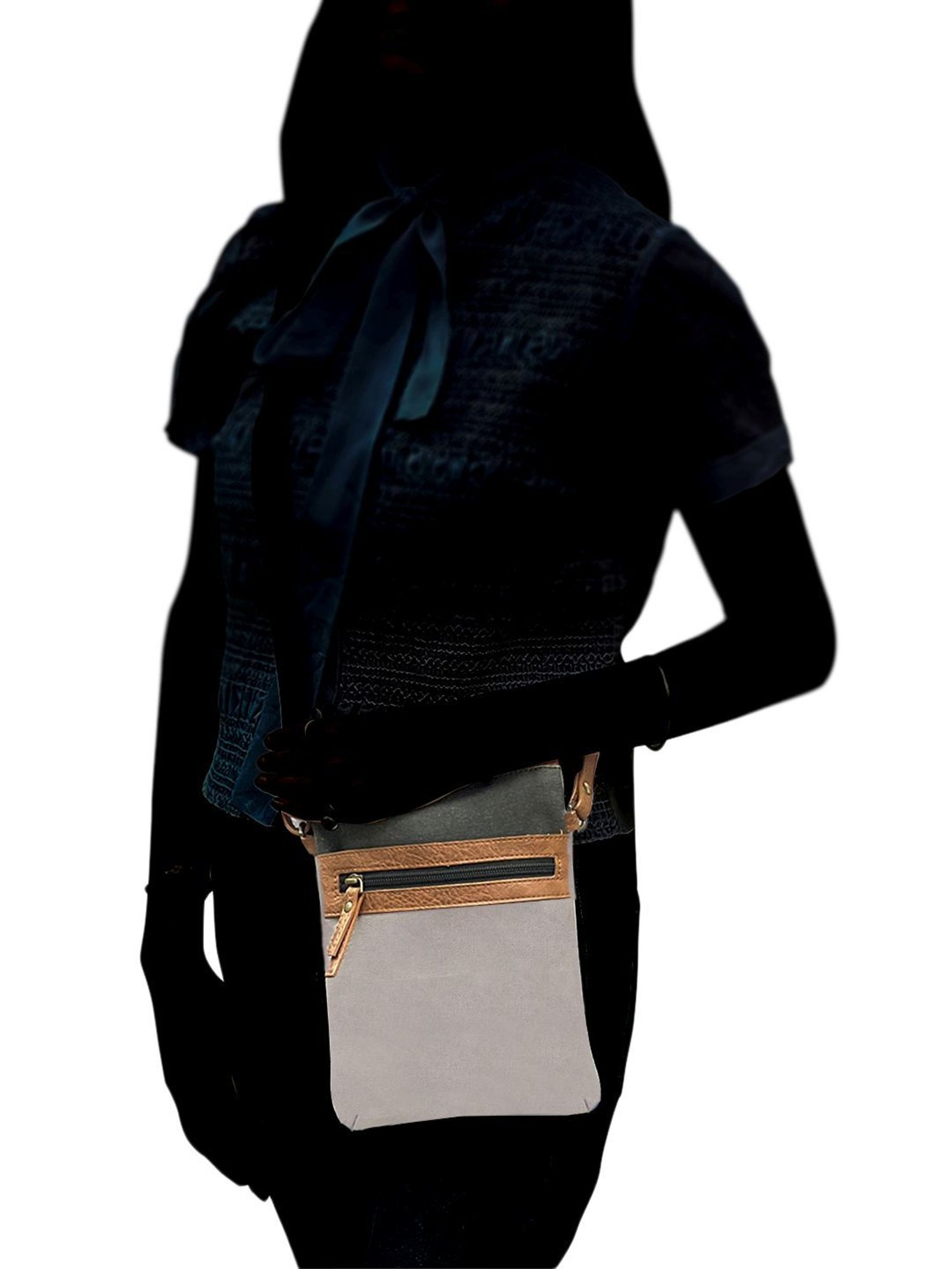 Mona B Grey Solid Small Sling Handbag