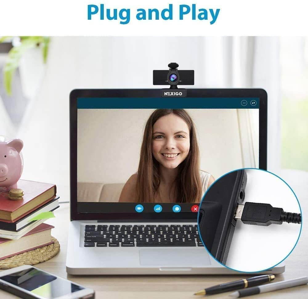 1080P Web Camera, HD Webcam with Microphone & Privacy Cover, 2021 NexiGo N60 USB Computer Camera, 110-degree Wide Angle, Plug and Play, for Zoom/Skype/Teams/OBS, Conferencing and Video Calling