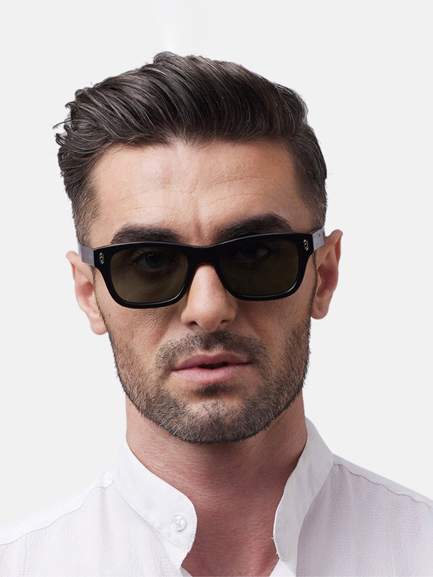 Shisen Fox Gazo Black/Crystal Rectangular Unisex Polarized UV Protection Sunglasses -52 mm