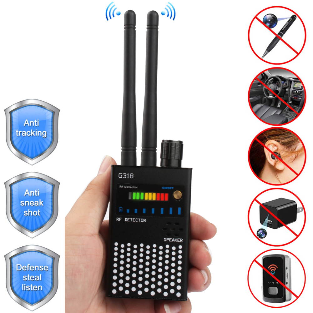 Ultra-sensitive RF Signal Detector, Hidden Device Detector Full Range Wireless Bug Detector GSM GPS Tracker Device Finder Detector Audio Bug Detect Hidden Camera with LED flashing(black)