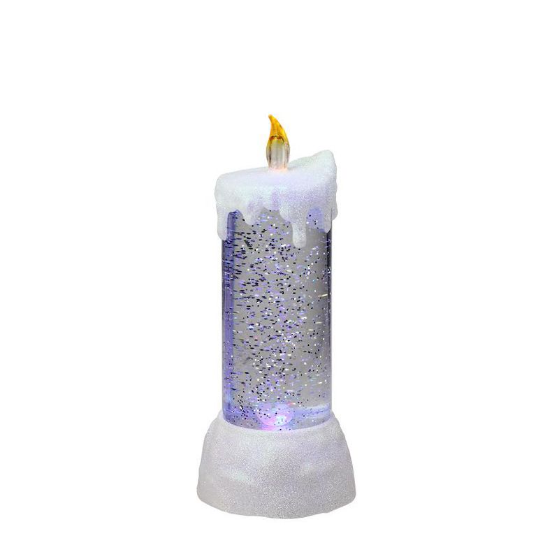 Northlight 9.5" LED Lighted Dripping White Swirling Glitter Candle Christmas Decoration - White